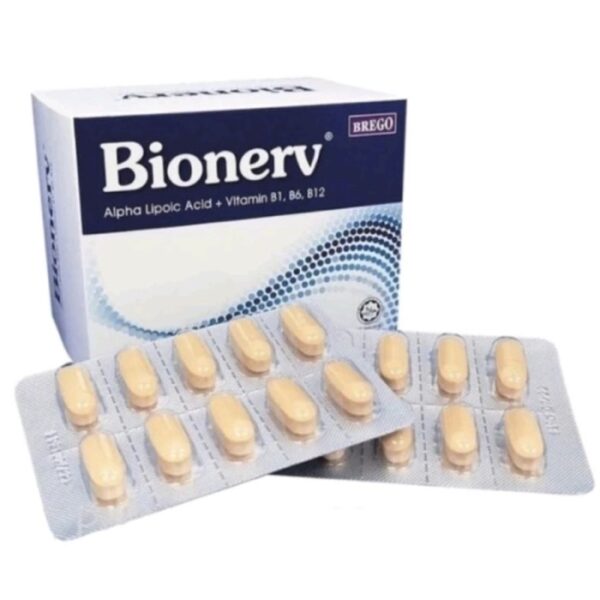 Bionerv Alpha Lipoic Acid + Vitamin B1 B6 B12 60 TabletsVitamin B1, B6, dan B12 sangat penting untuk kesehatan saraf. Vitamin-vitamin ini dapat membantu penyembuhan kerusakan saraf dan meredakan gejala-gejala kerusakan saraf seperti mati rasa dan kesemutan. Itulah sebabnya vitamin-vitamin ini disebut vitamin 'neurotropik'.