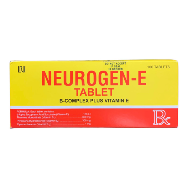 Neurogen E Tablet B-Complex Plus Vitamin E, 100 tablets (EXP 2026) - Image 2
